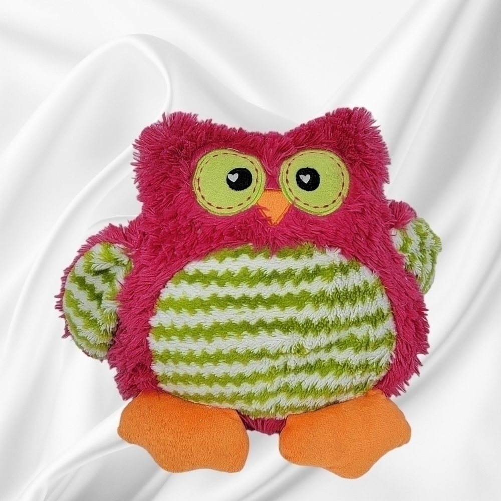 DAN Dee Large 12" Owl Plush Stuffed Animal Pink Green Snuggle Pillow Orange Feet